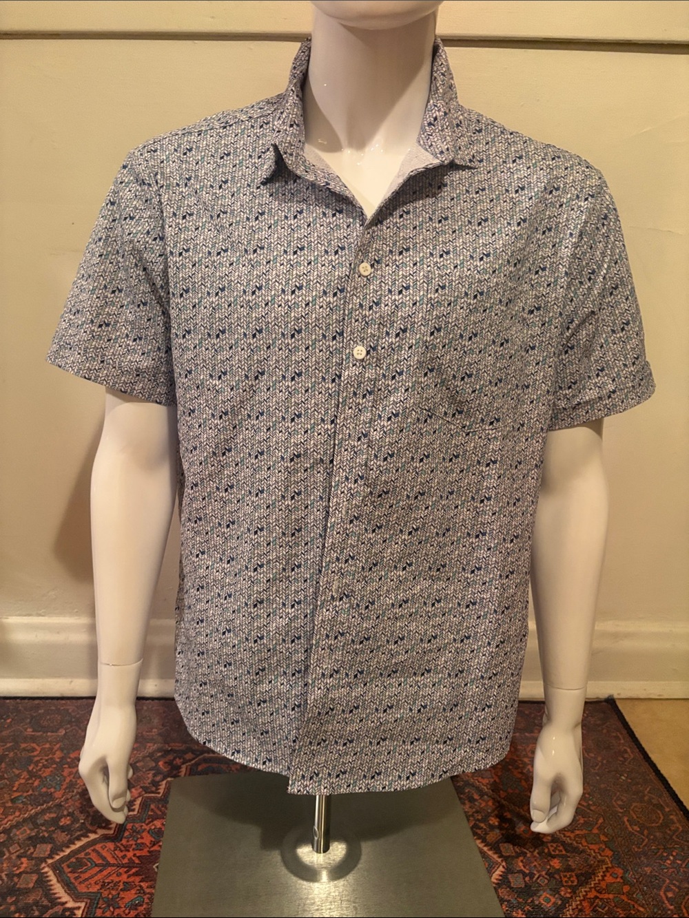 Apt. 9 Light Blue Short-Sleeve Button-Down Shirt with Micro Print